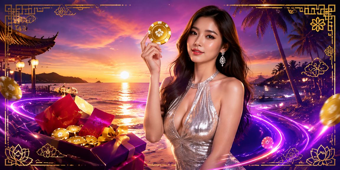 Bãi biển Phú Quốc với điện thoại hiển thị phong bì ưu đãi mùa lễ